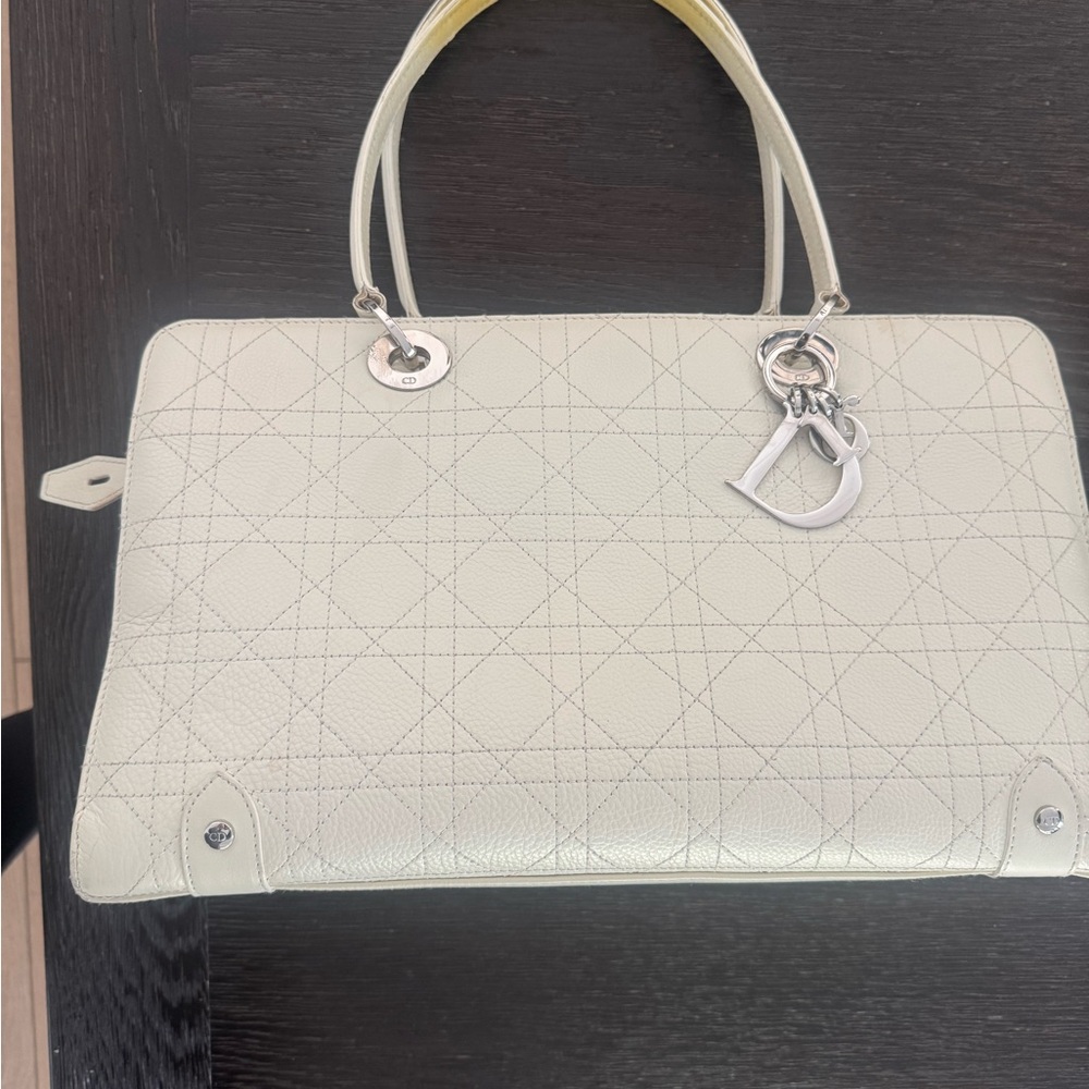 Dior Cream Shoulder Bag with Silver Accents